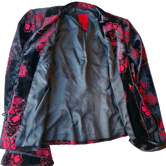 Romantic Goth Silk Blend Velvet Burnout Evening Jacket Floral Statement - Picture 6 of 15